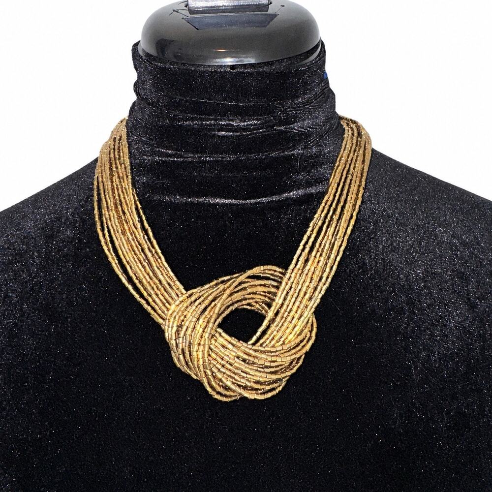 Gold-Tone Multi-Strand Knotted Statement Necklace